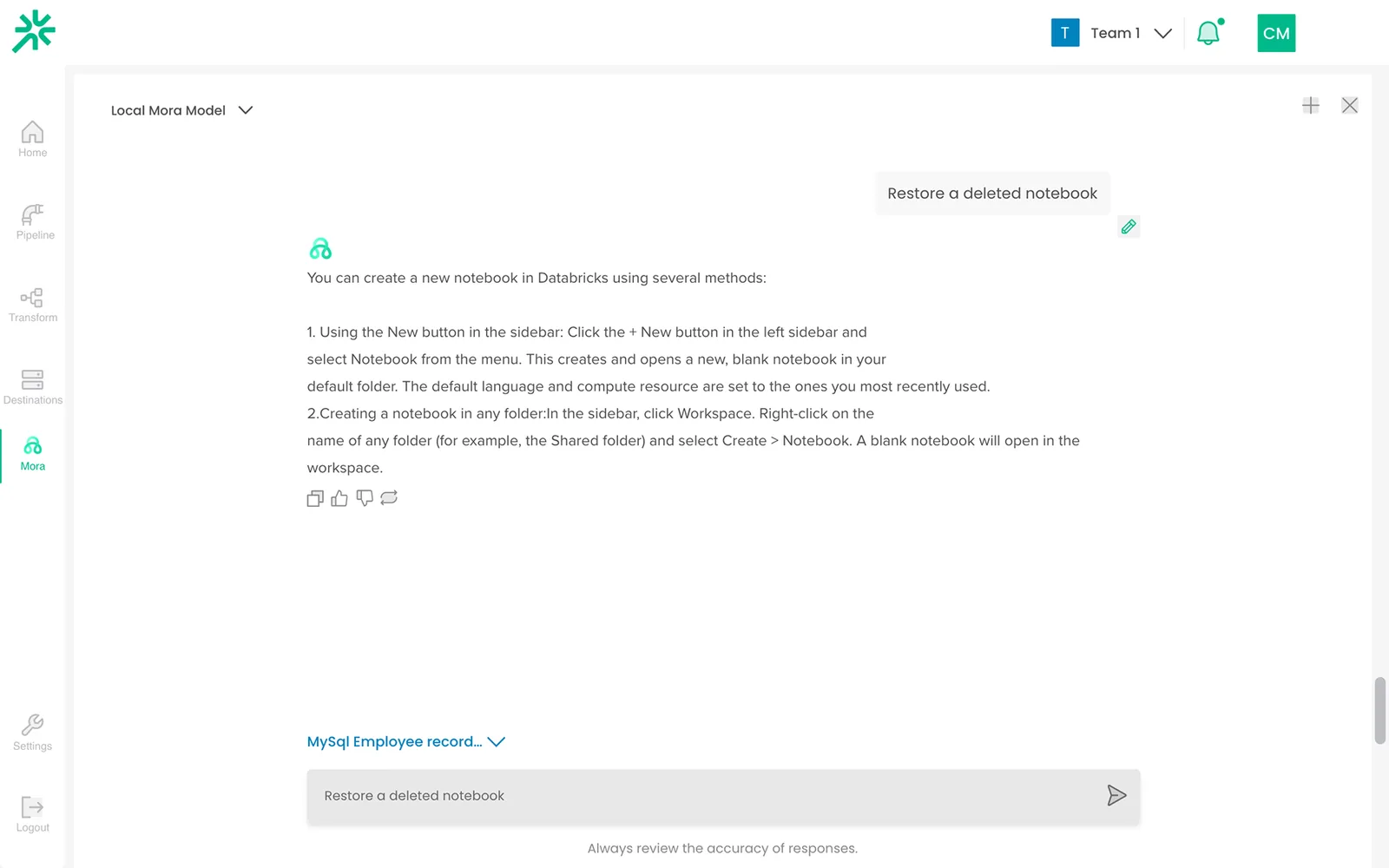 A step-by-step answer, with feedback controls and the source connection shown.
